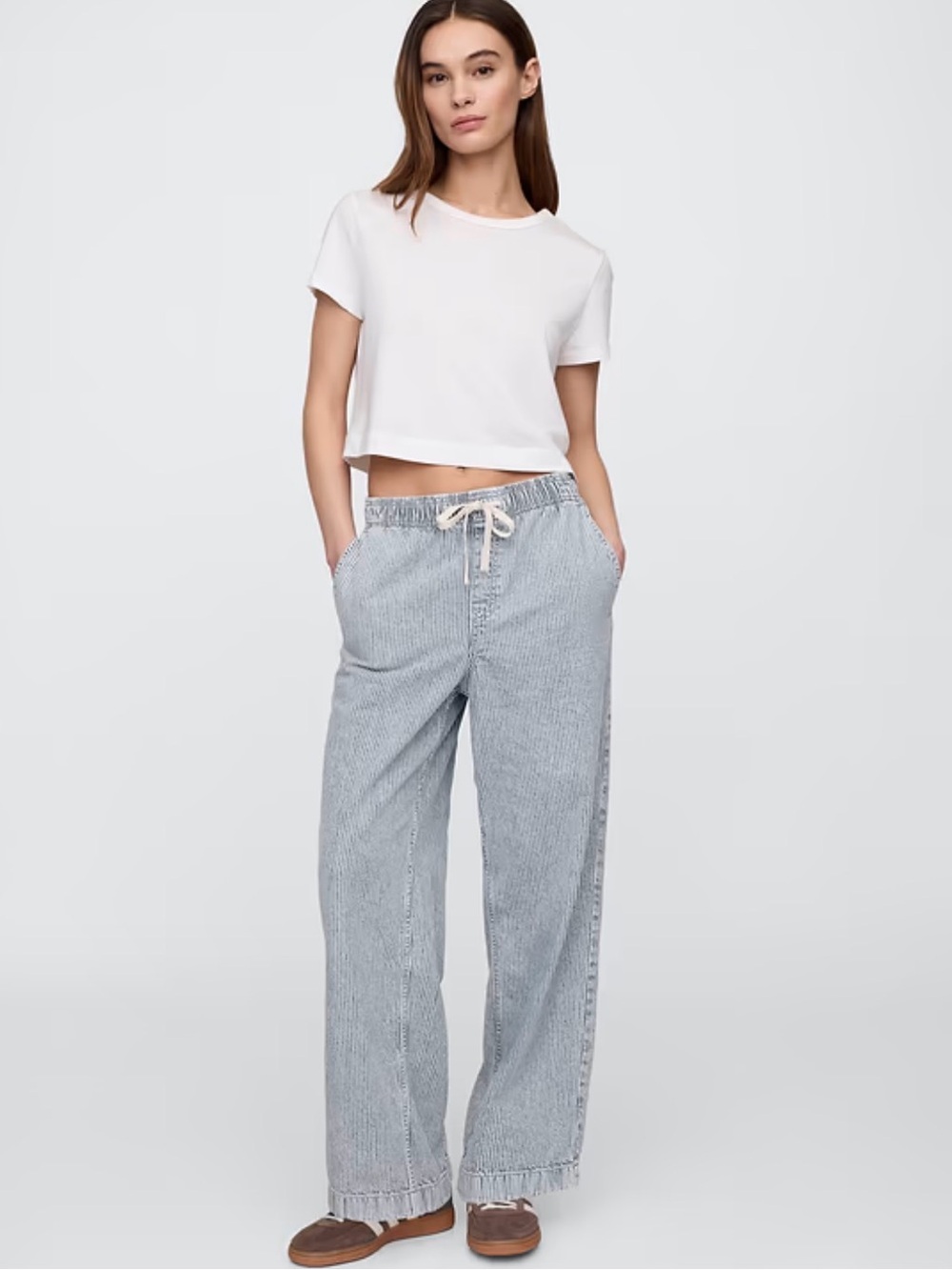 NWT Gap Factory High Rise Pull-On Stripe Wide-Leg Jeans | sz L Long |